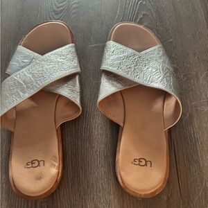 UGG Silver Metallic Slide Sandals